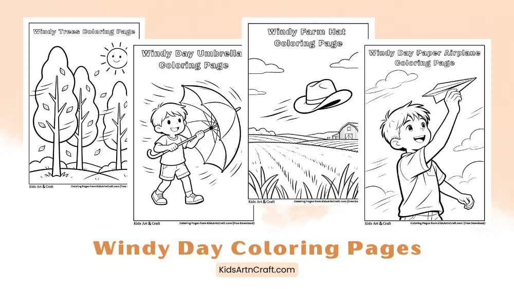 Windy Day Coloring Pages for Kids