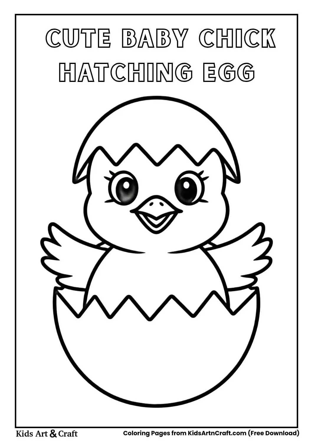 black and white baby chick hatching from egg kids coloring page