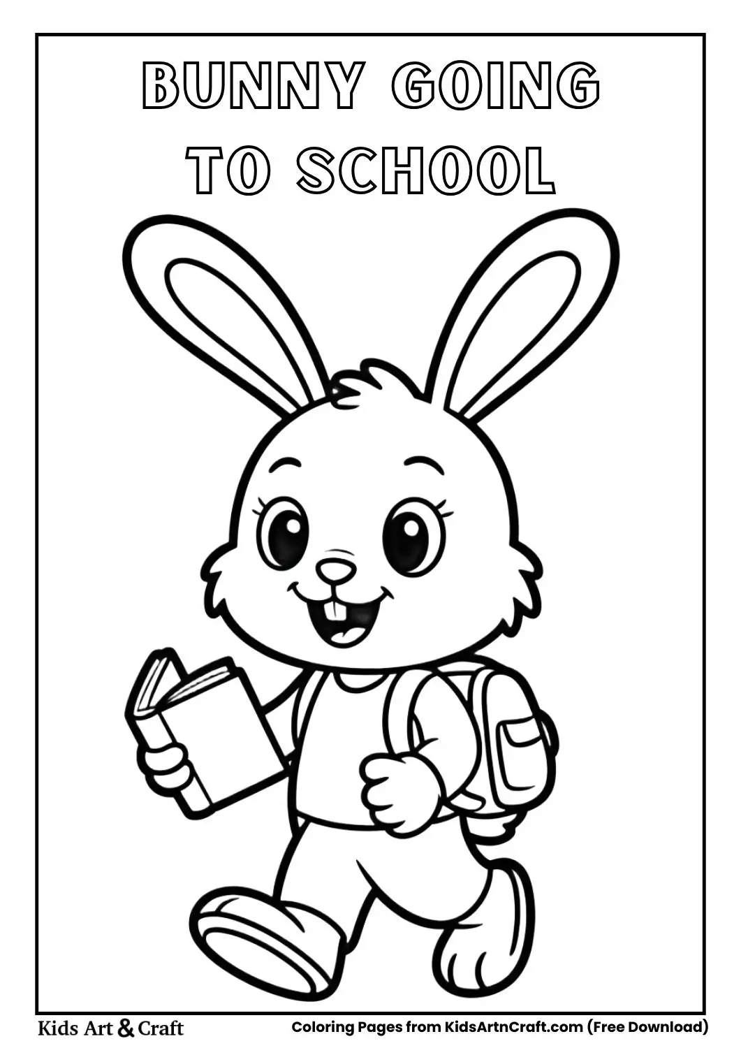 Cute bunny wearing a backpack walking to school coloring page