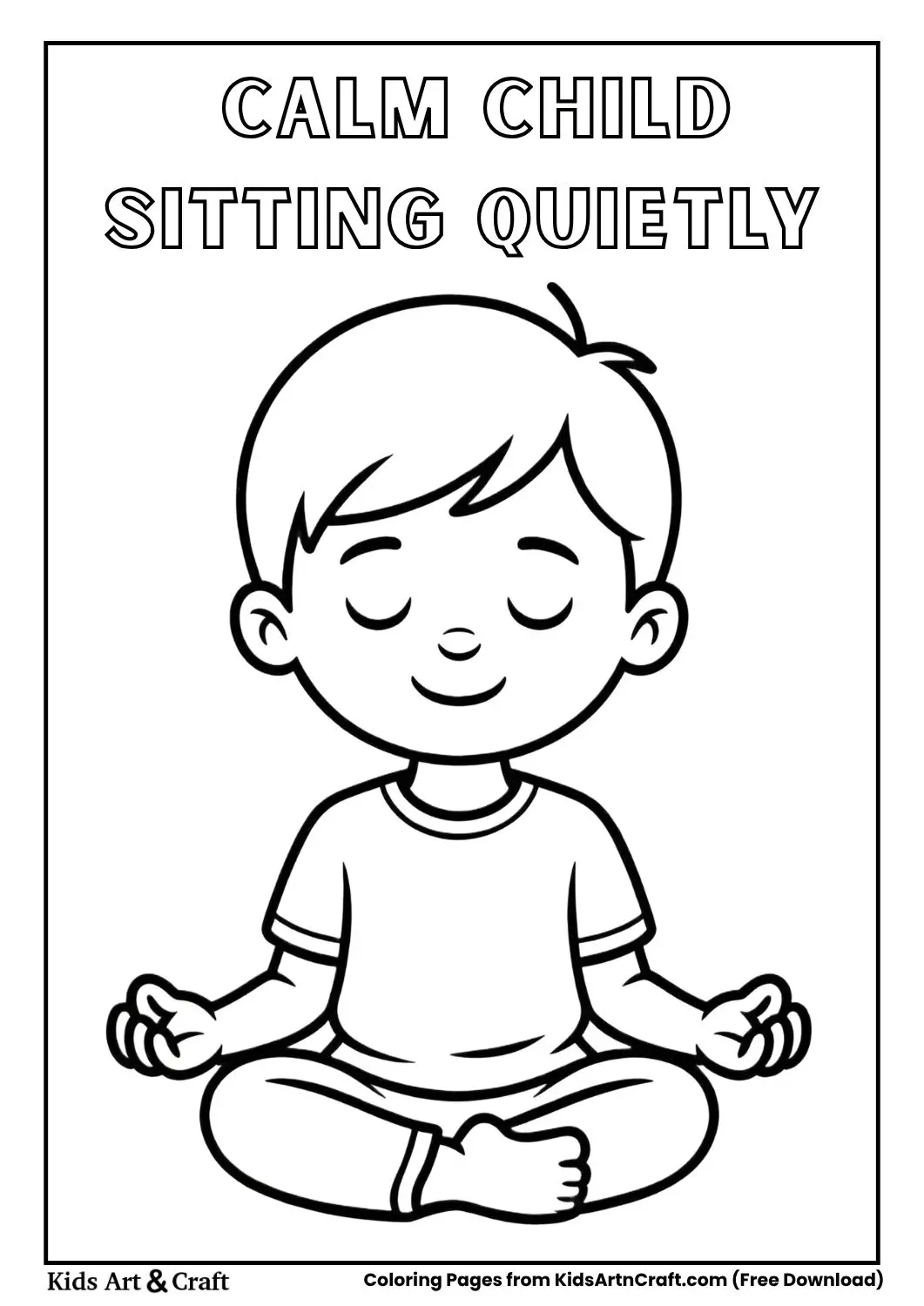 child sitting calmly with eyes closed mindfulness coloring page for kids