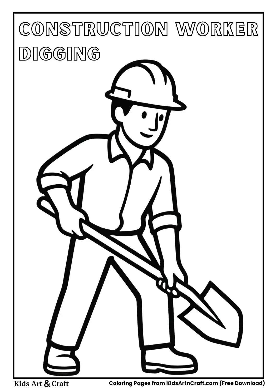 Construction worker digging with a shovel simple coloring page