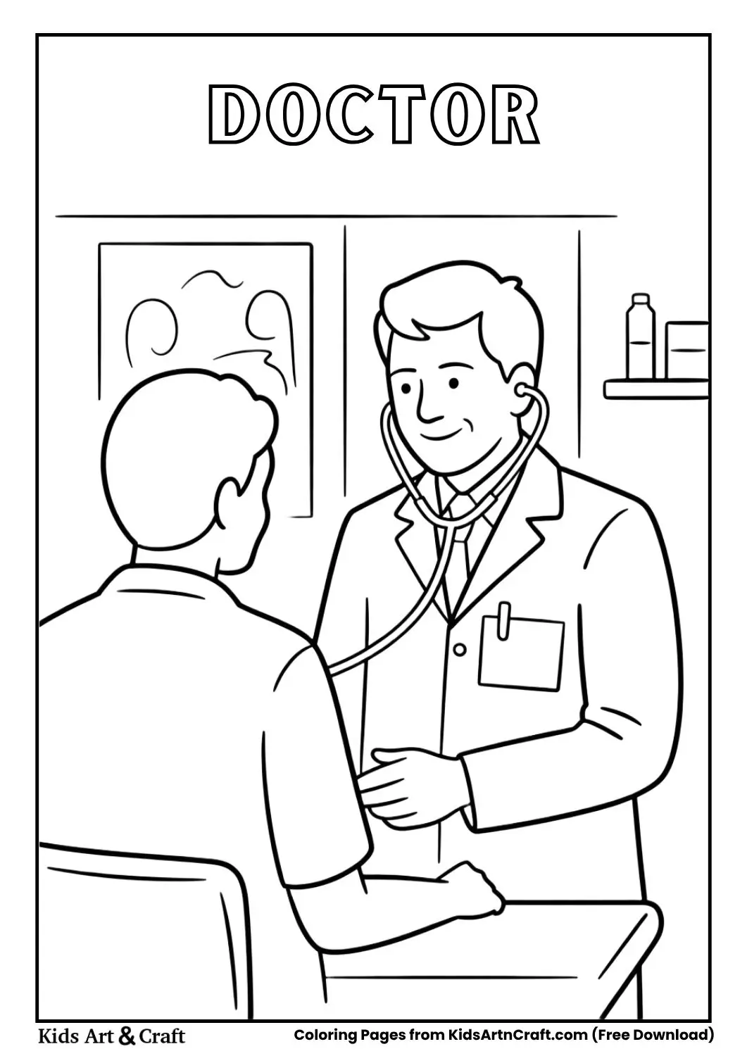 doctor checking patient coloring page