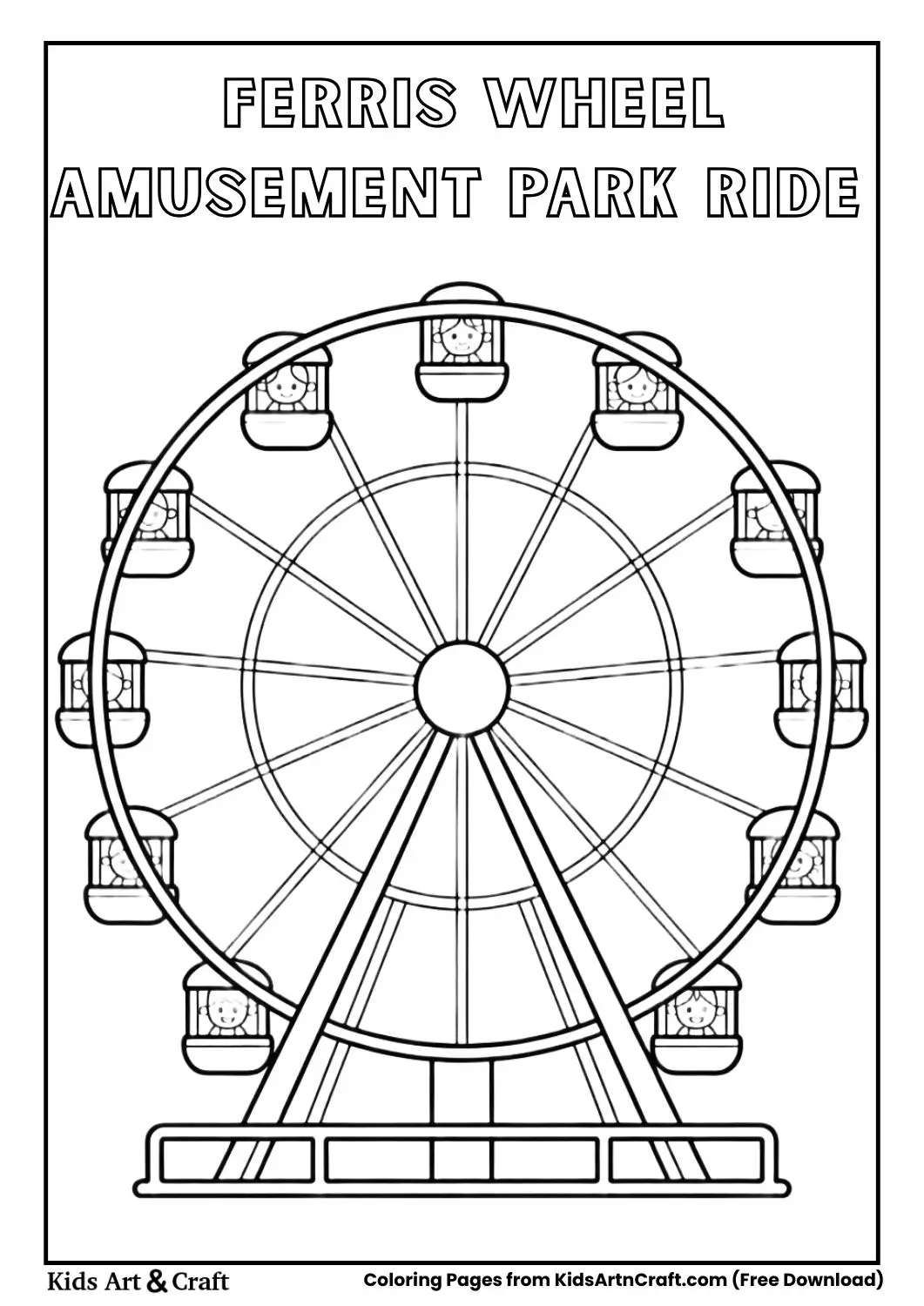 Kids riding a large ferris wheel at a carnival coloring page