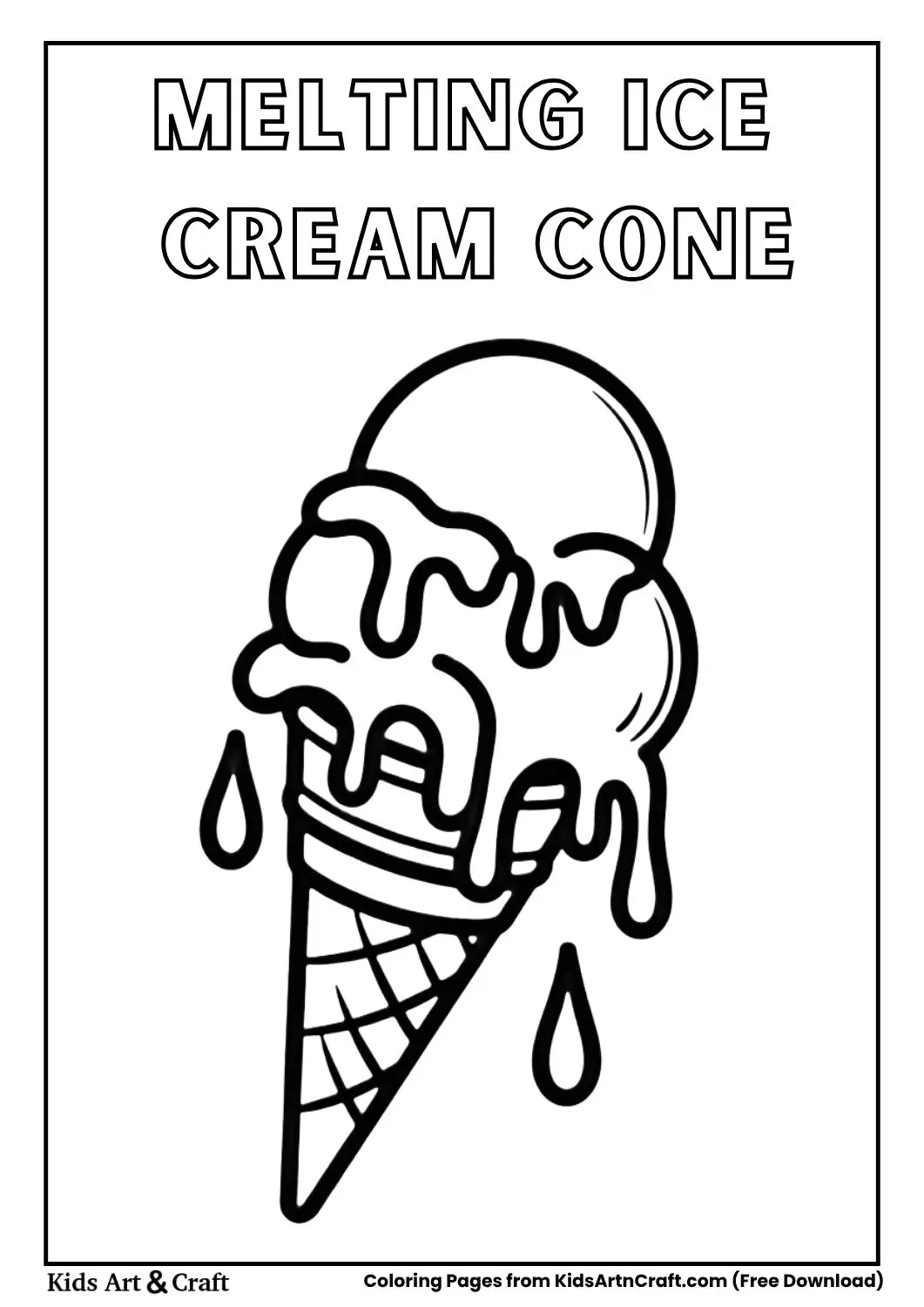 ice cream cone melting in air coloring page for kids
