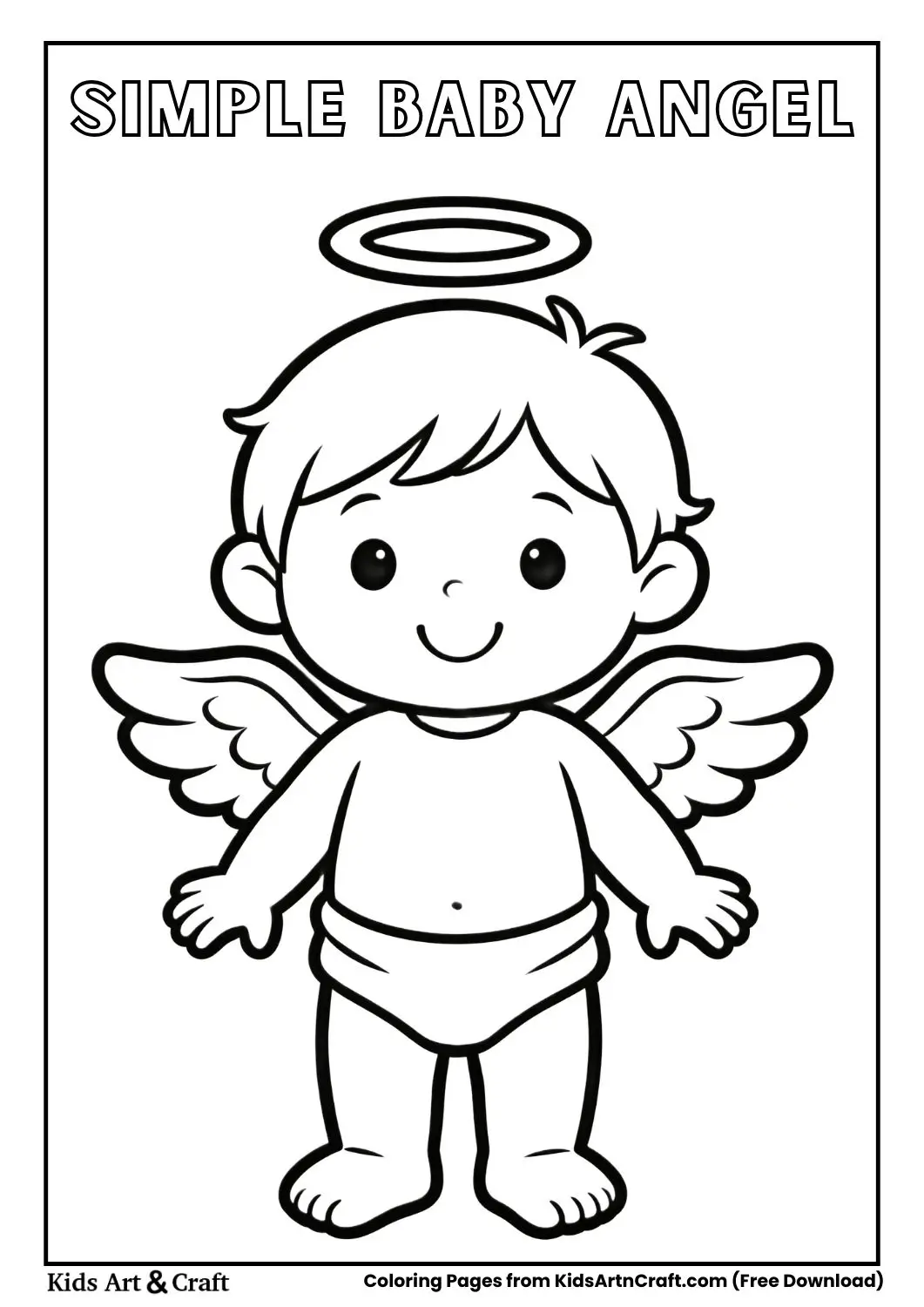 Cute baby angel with halo and small wings simple outline coloring page