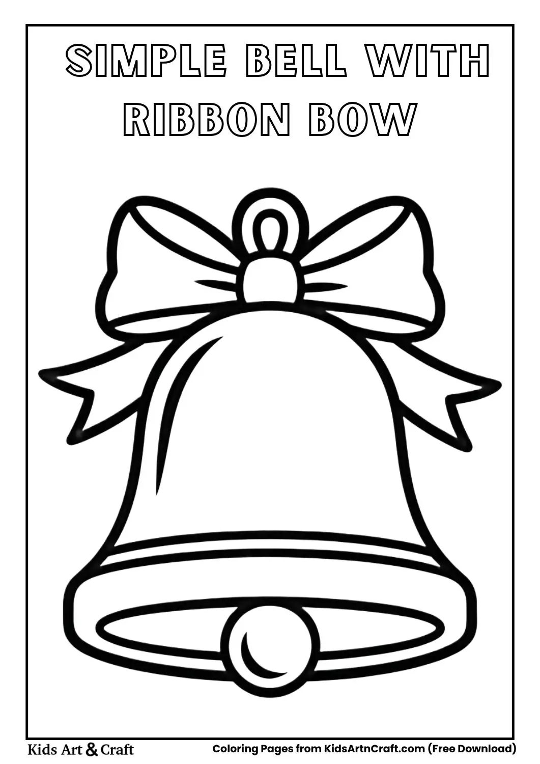 simple bell with ribbon bow black and white coloring page for kids