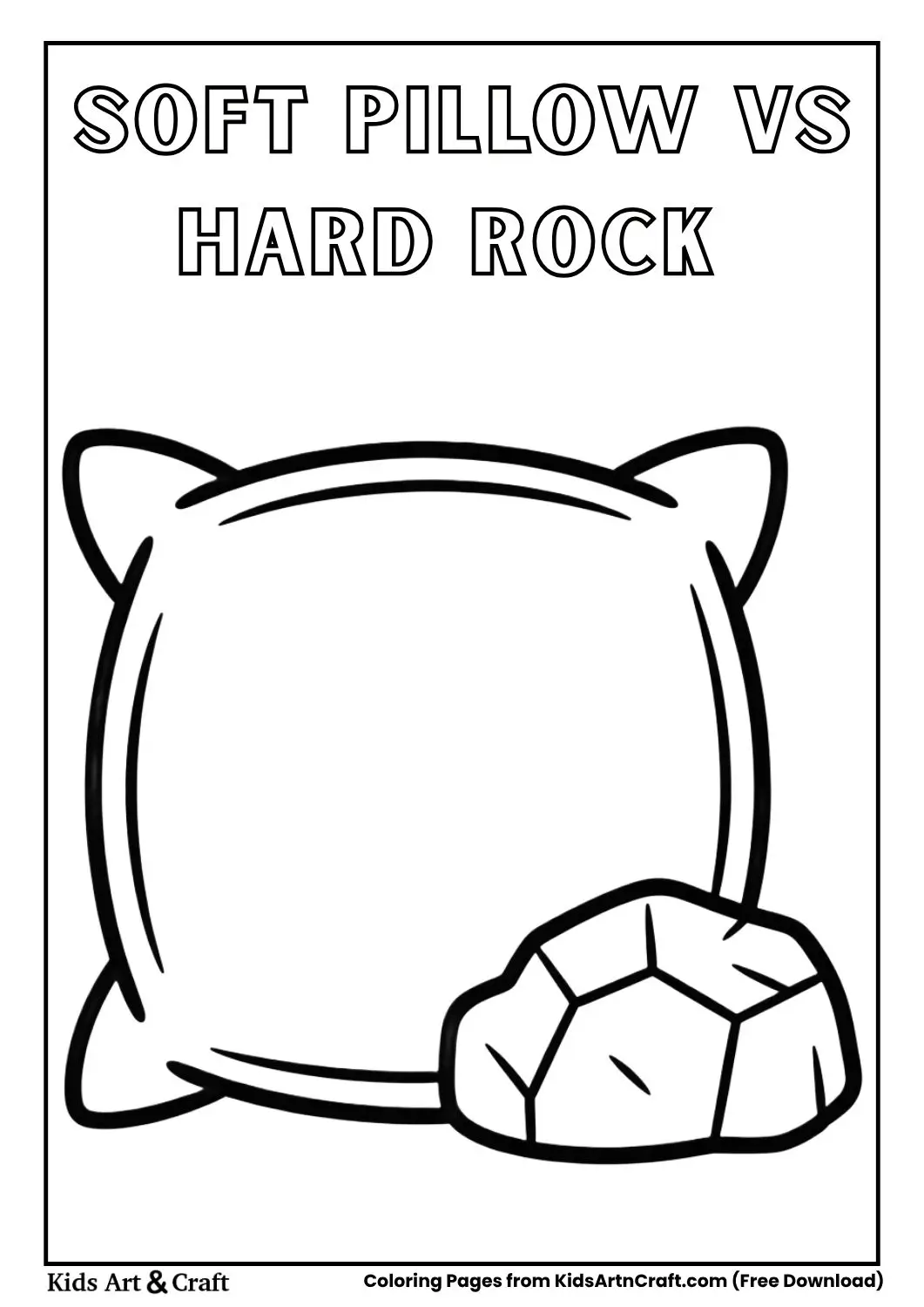 Soft pillow and hard rock black and white coloring page for kids
