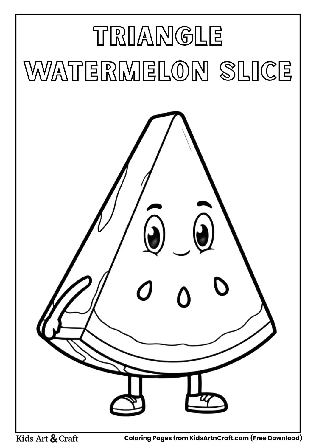 Triangular watermelon slice with bold outlines and simple seeds