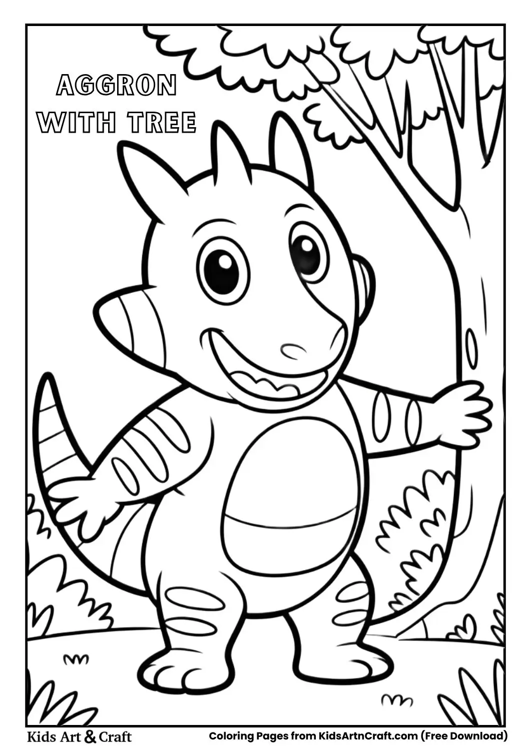 Aggron standing beside a small tree coloring page