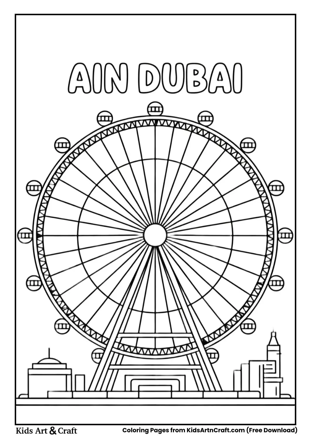 Ain Dubai giant observation wheel black and white coloring page