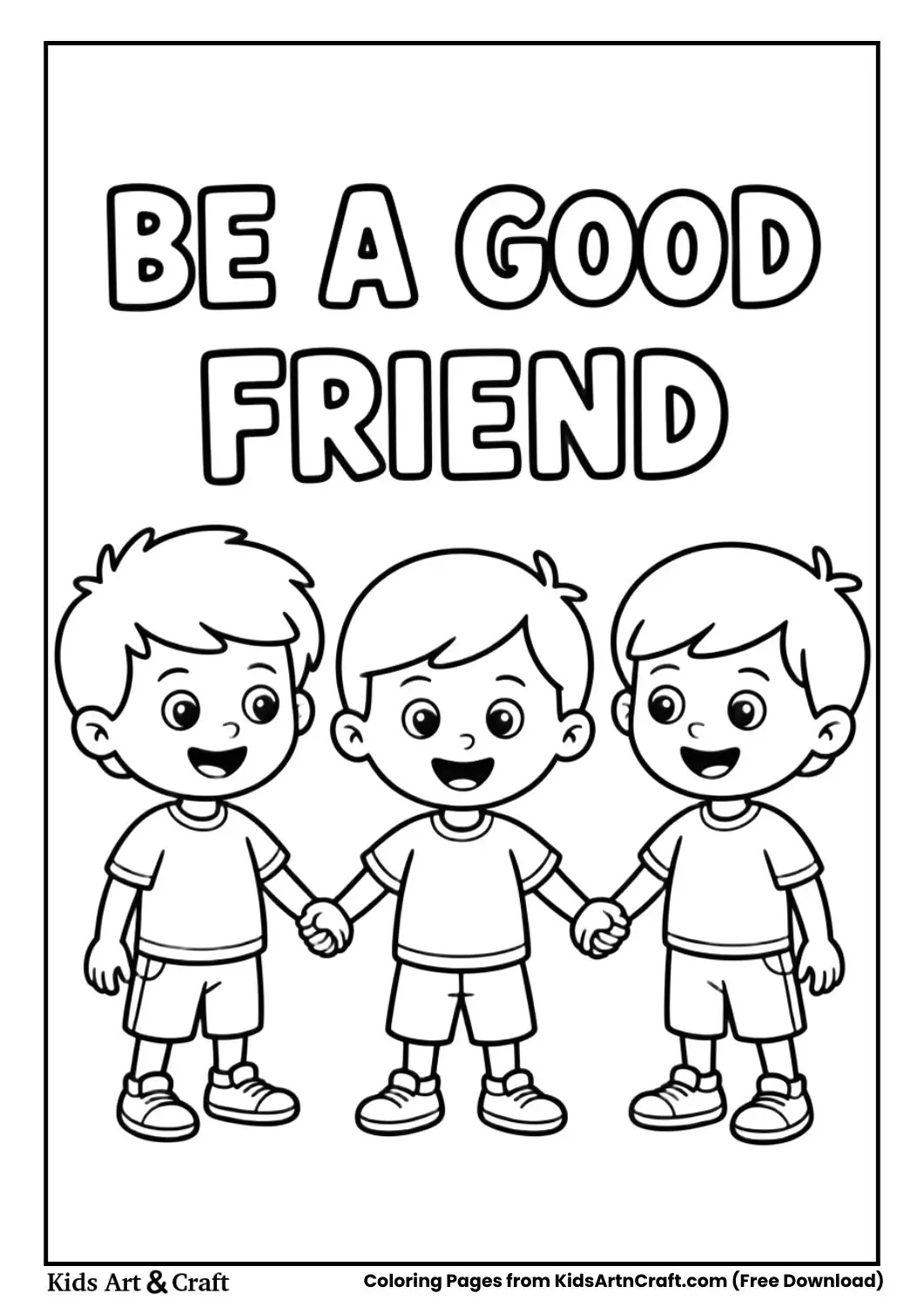 kids holding hands friendship coloring page