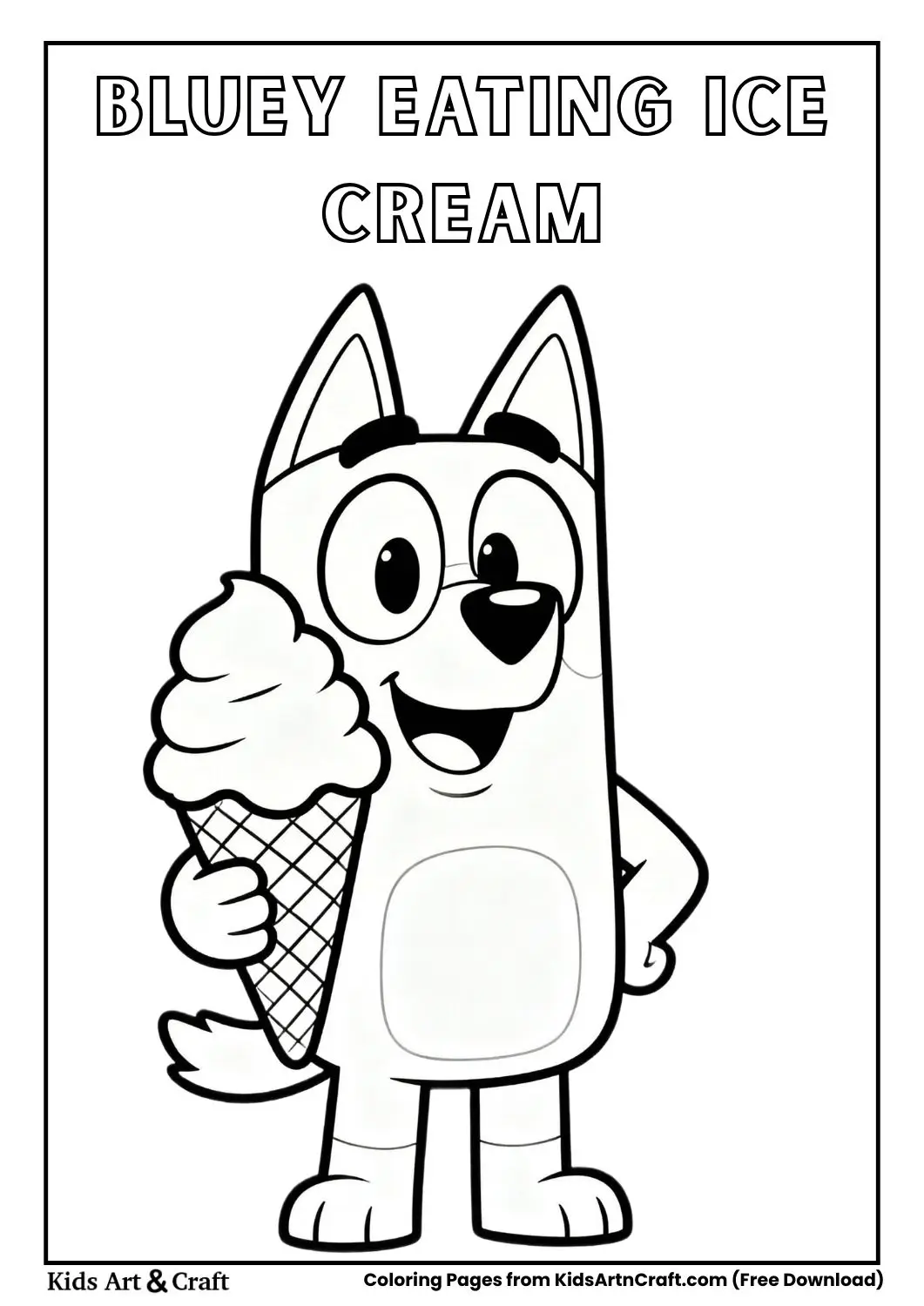 Bluey eating ice cream coloring page black and white