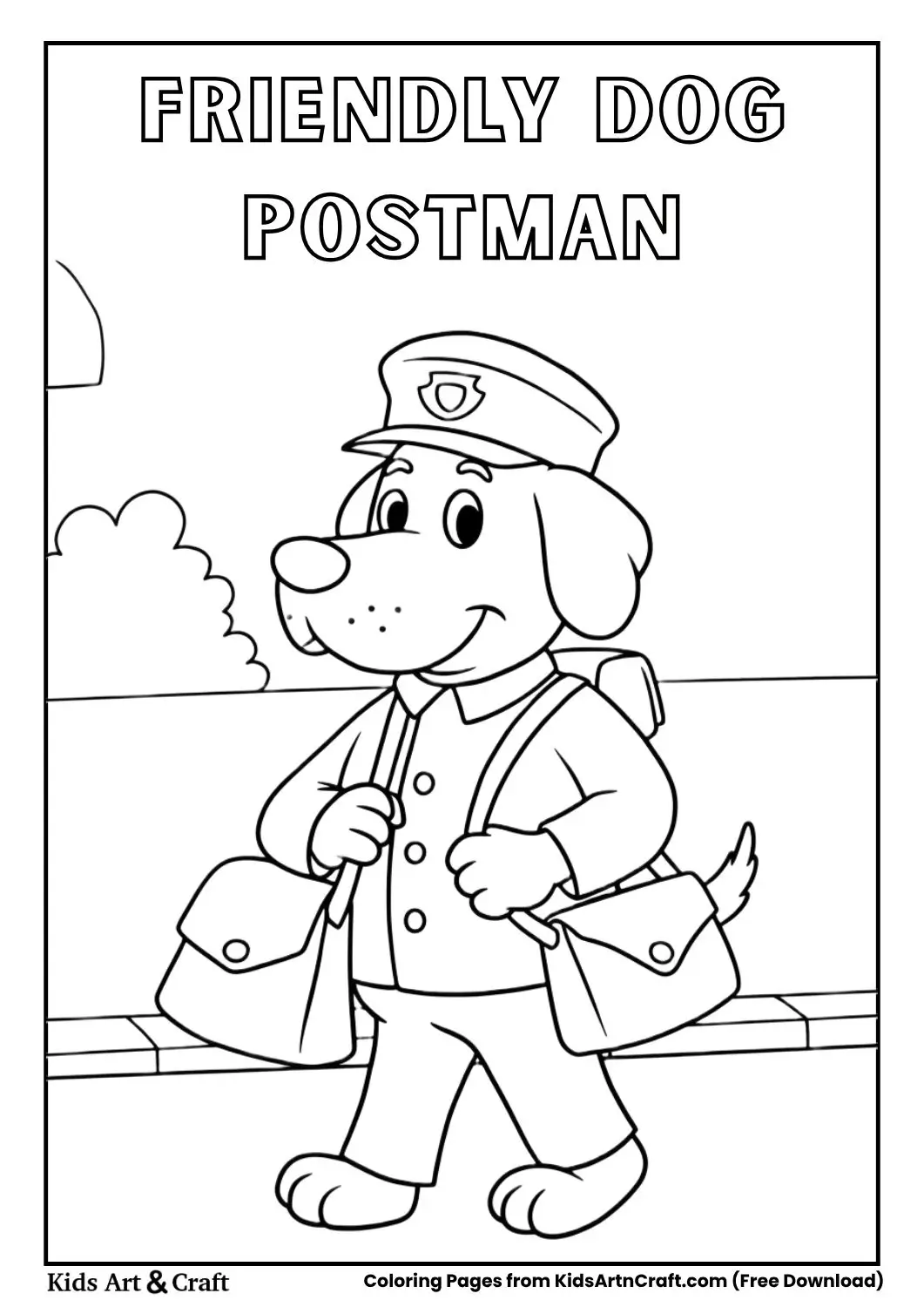 Dog postman delivering letters coloring page