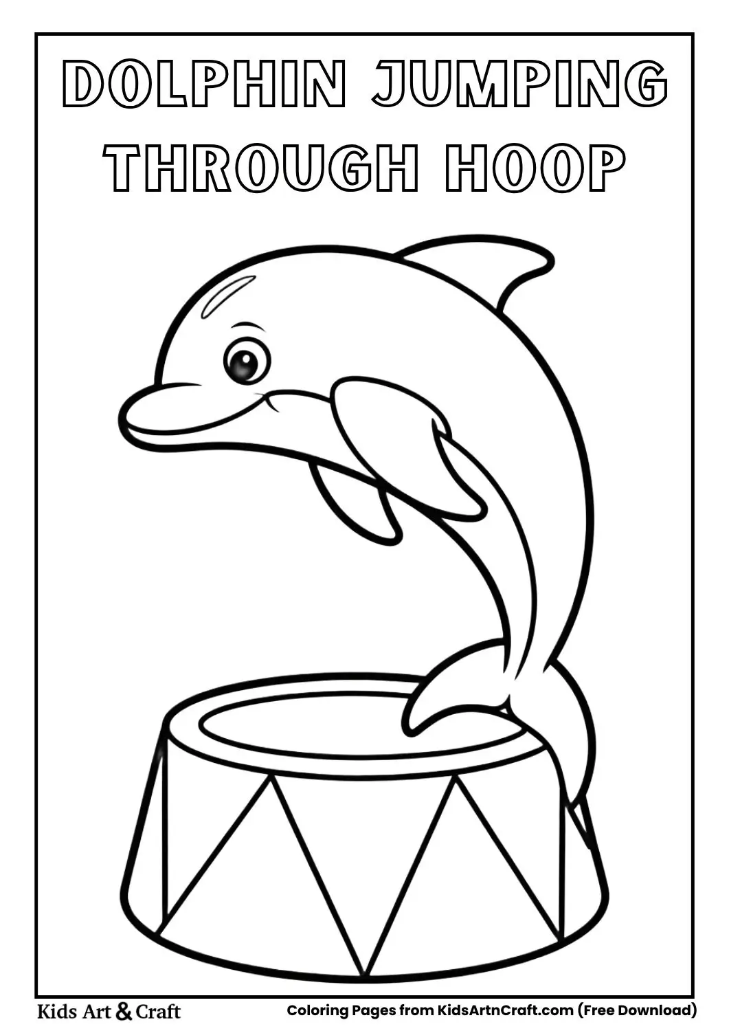 Dolphin jumping through hoop circus coloring page