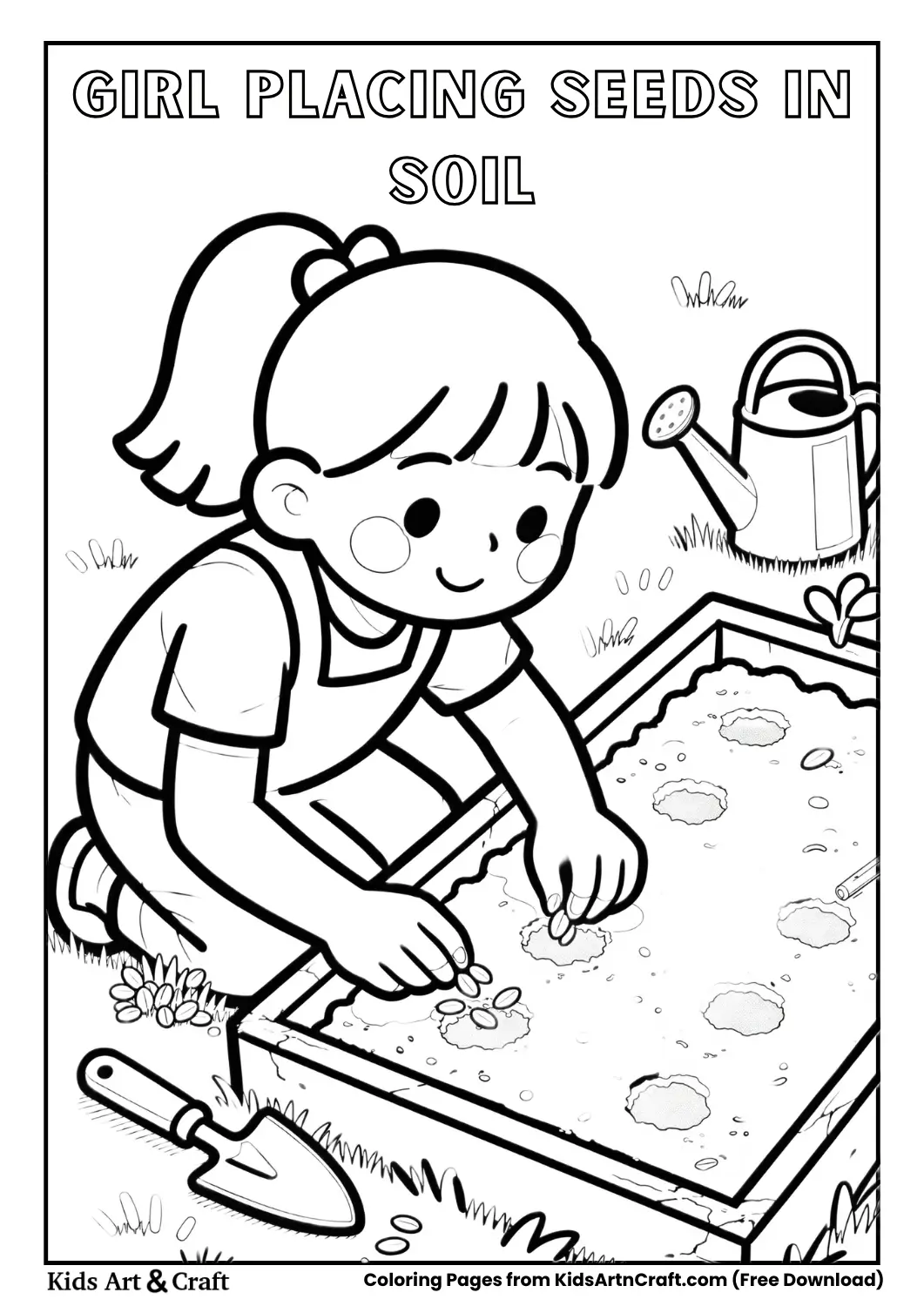 Girl placing seeds carefully into soil holes