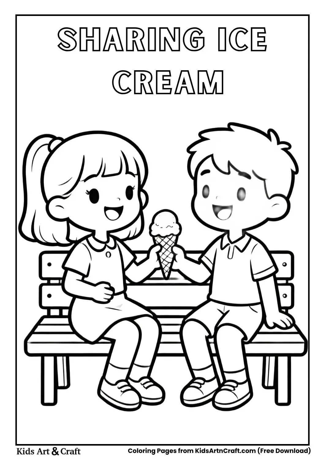 girl sharing ice cream with friend simple coloring page