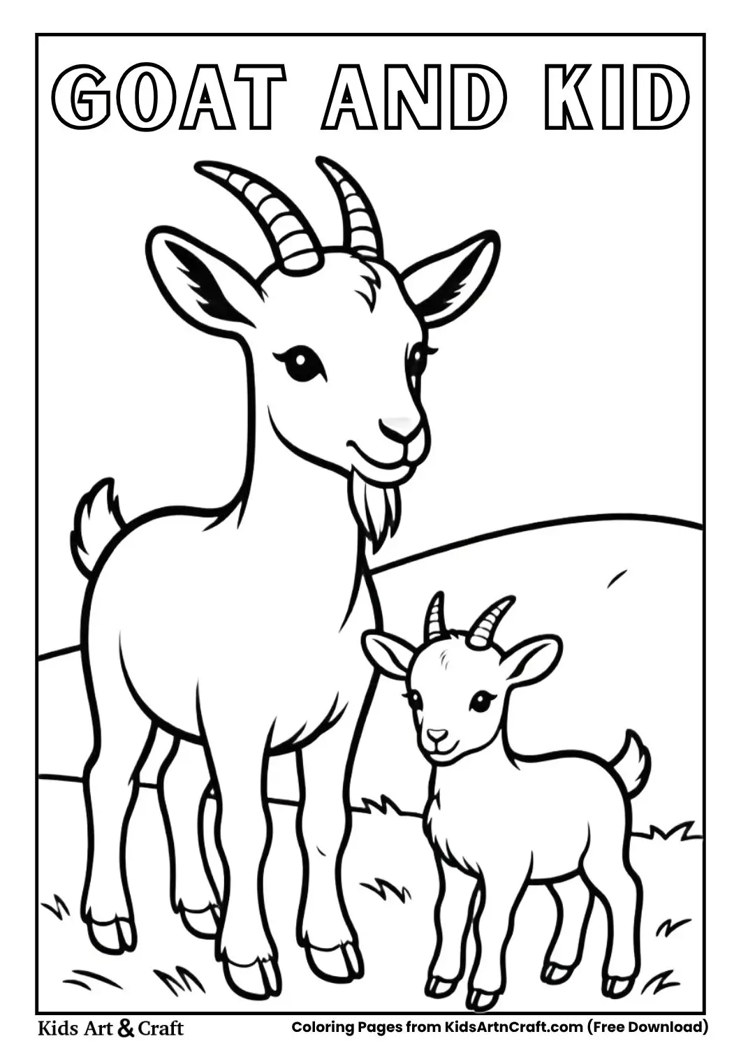goat with baby goat hill coloring page