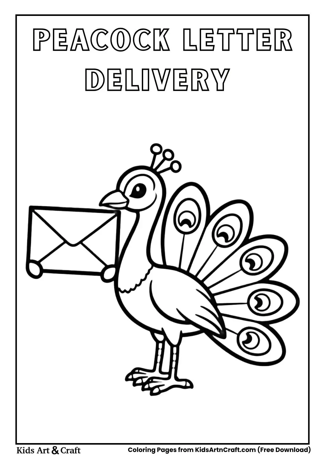 peacock delivering decorated envelope coloring page