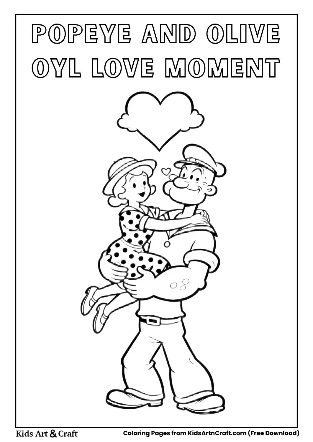 Popeye carrying Olive Oyl with a heart cloud above