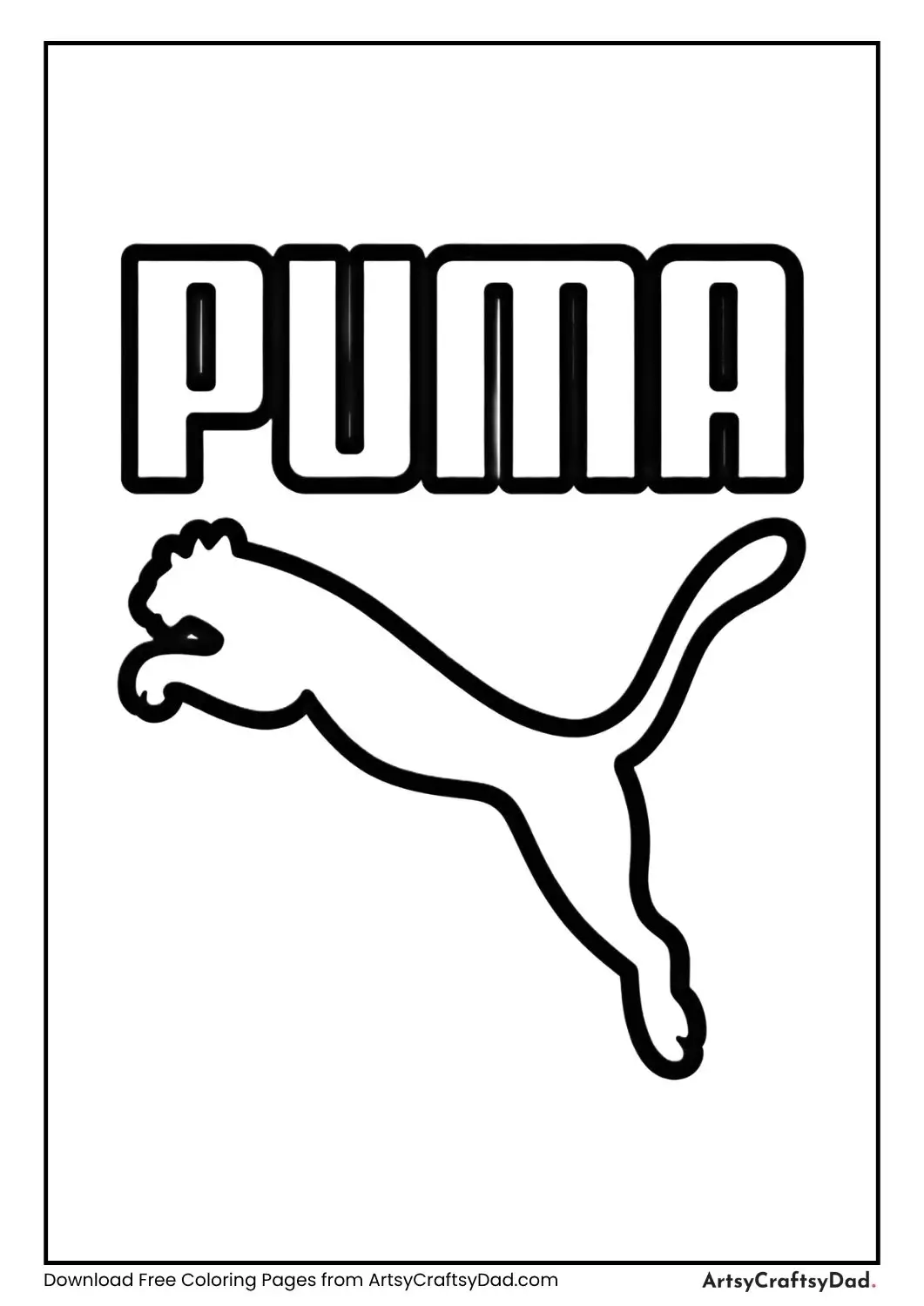 Puma jumping cat logo coloring page with label