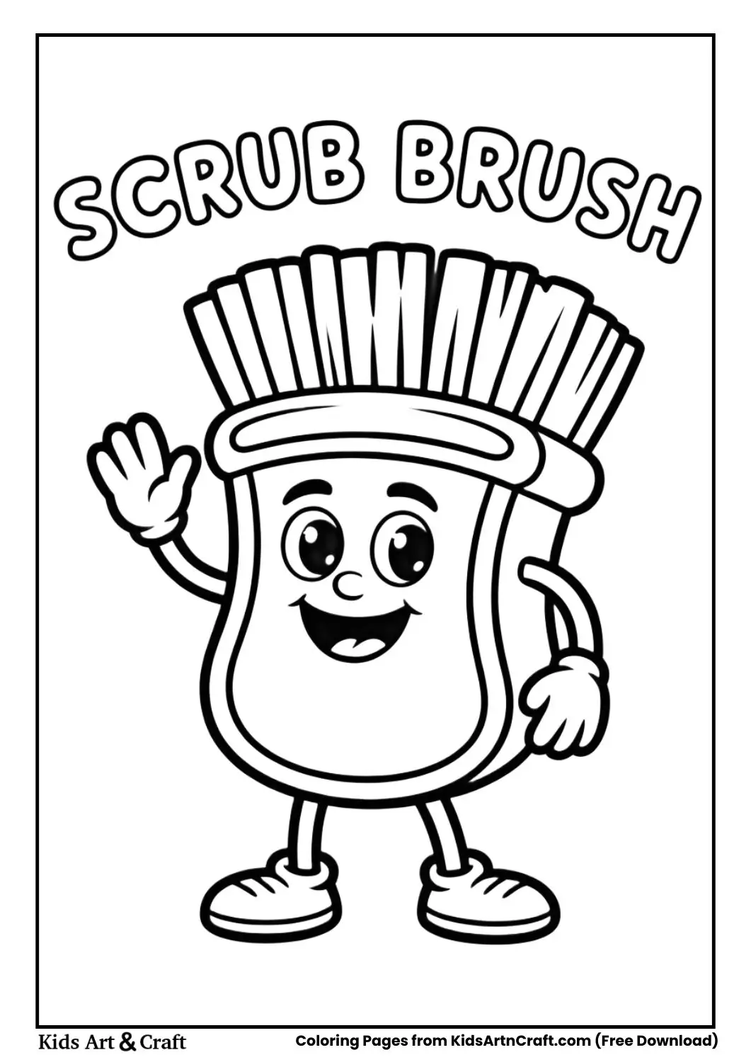 Cute cartoon scrub brush coloring page labeled scrub brush
