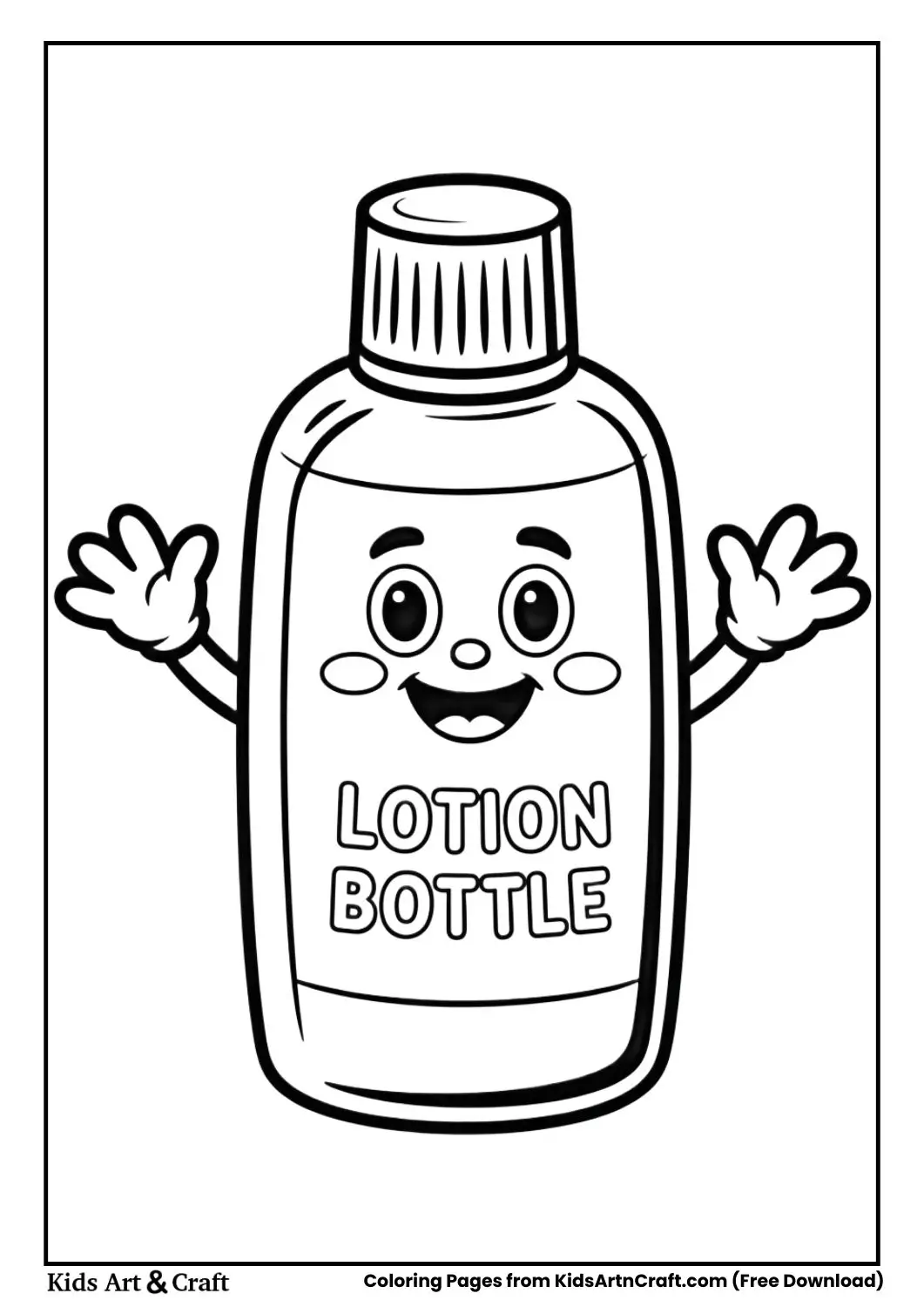 Cute lotion bottle smiling cartoon coloring page
