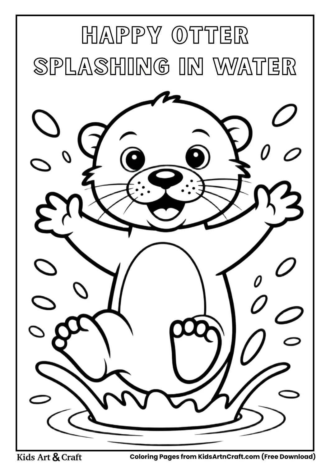 Cute otter splashing water simple cartoon coloring page.