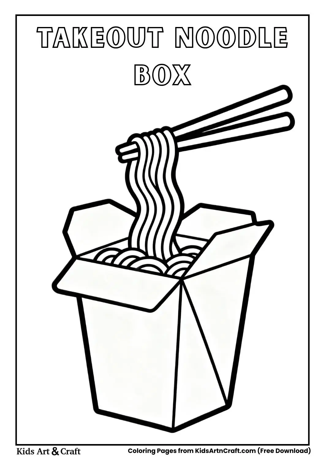 Takeout noodle box with chopsticks coloring page