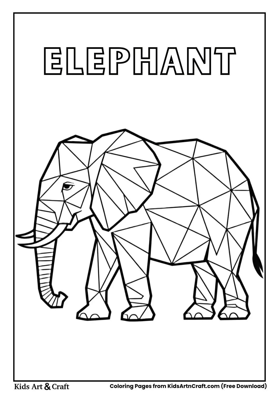 elephant made using triangle shapes simple black and white coloring page