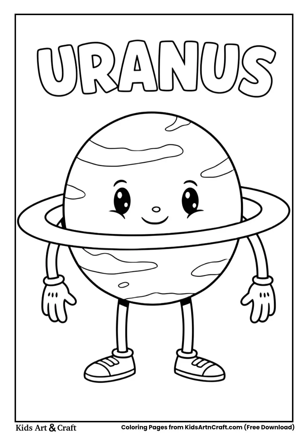 Uranus coloring page with thin ring and URANUS text