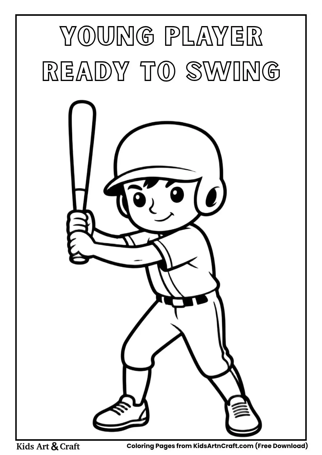 young baseball player getting ready to swing a bat black and white coloring page