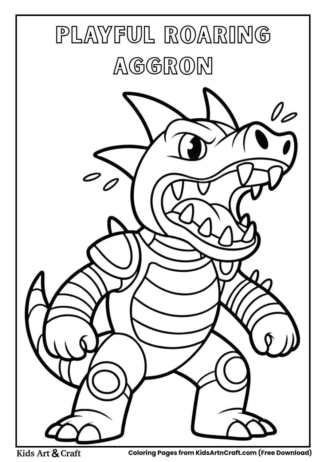 Aggron roaring playfully cartoon outline coloring page