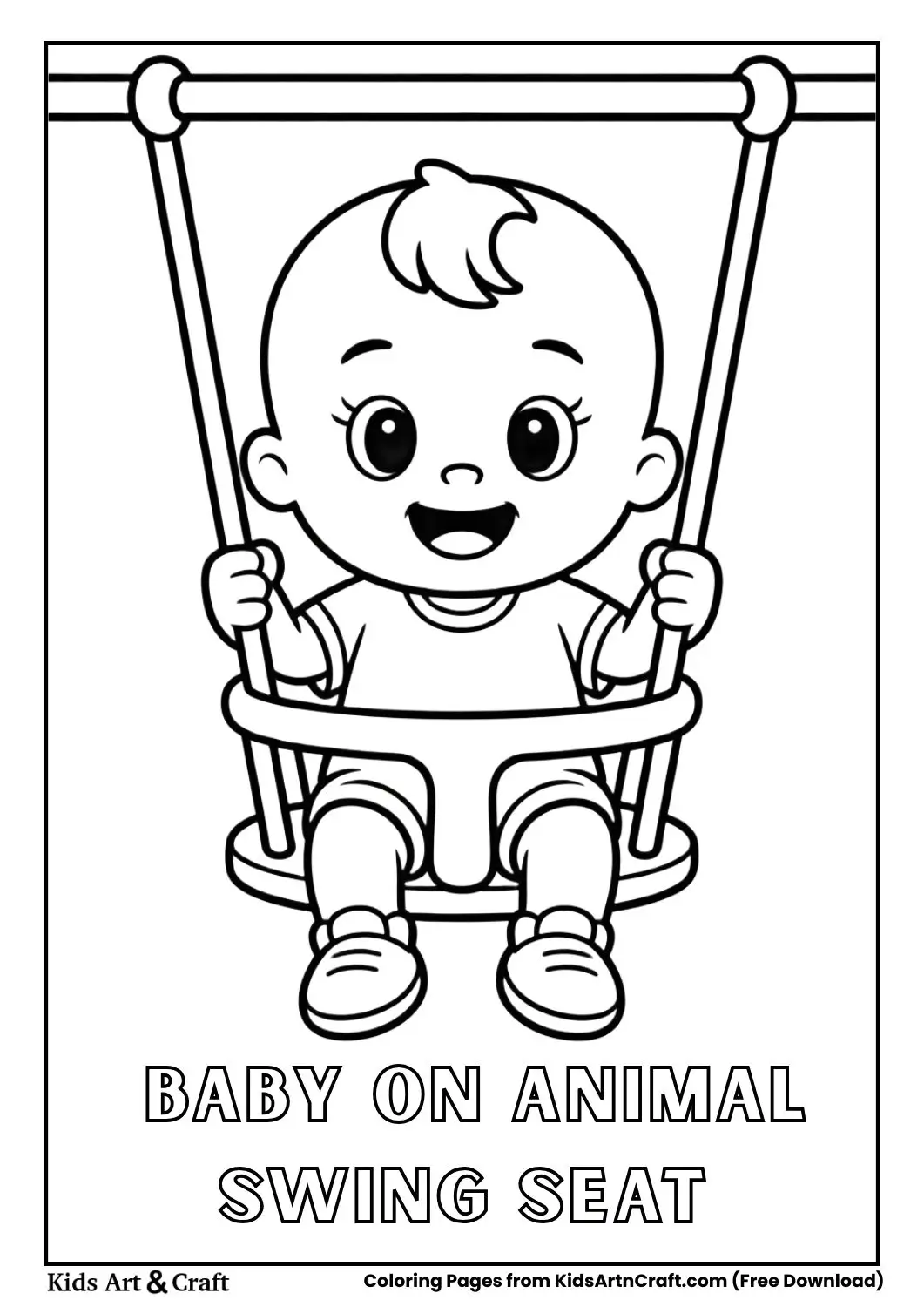 baby sitting on animal shaped swing seat coloring page