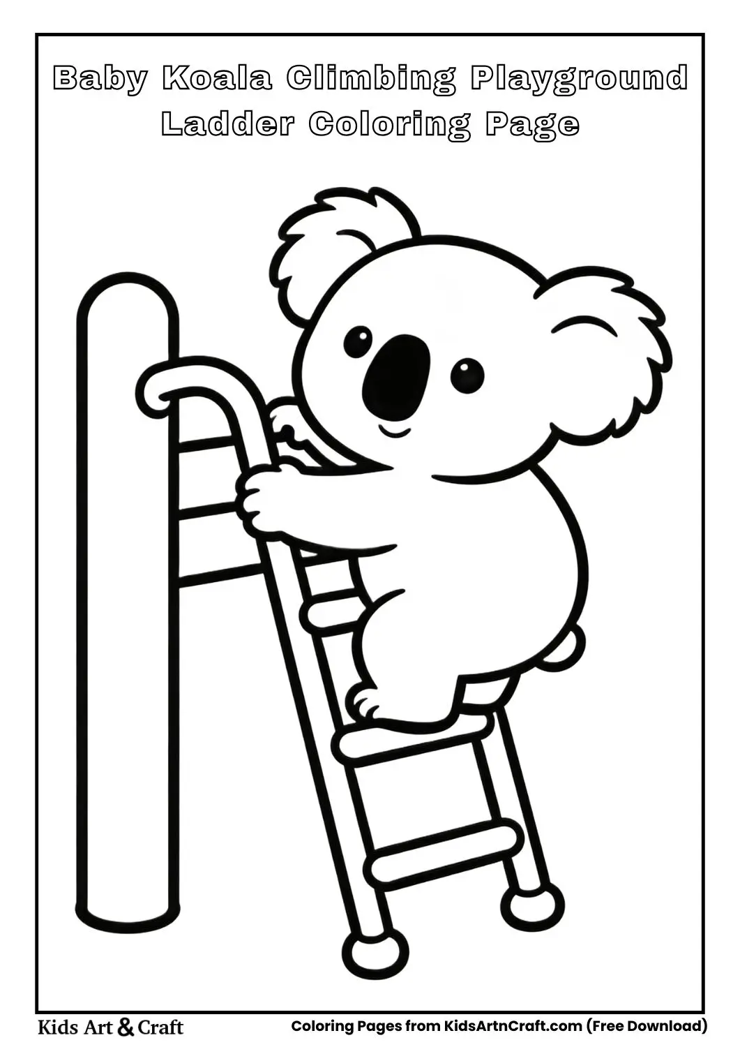 Baby koala climbing small playground ladder simple outline