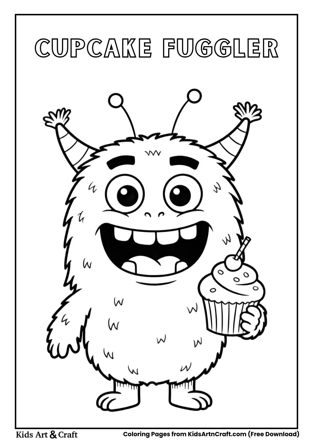 fuggler monster holding cupcake coloring page
