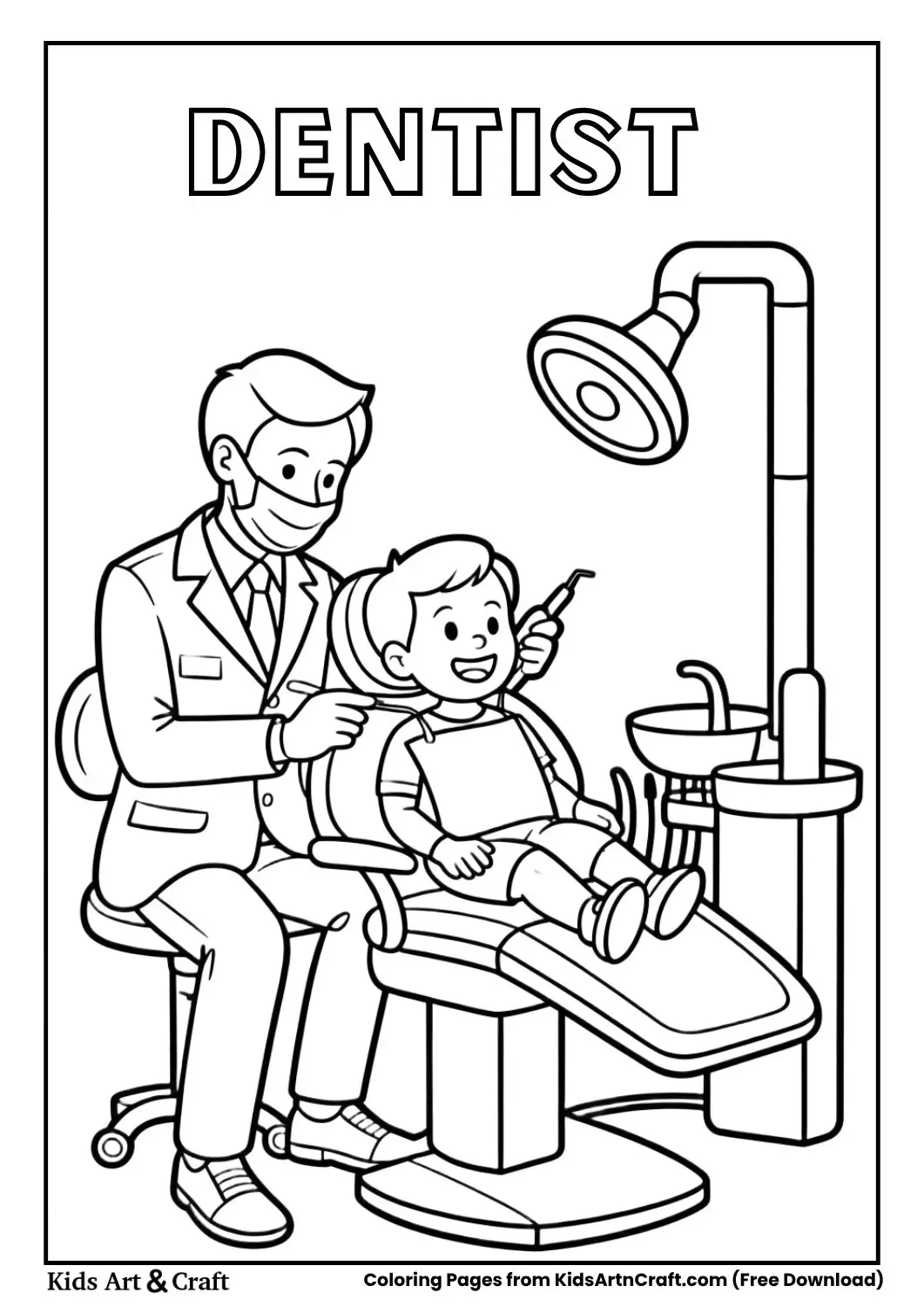 dentist checking teeth coloring page