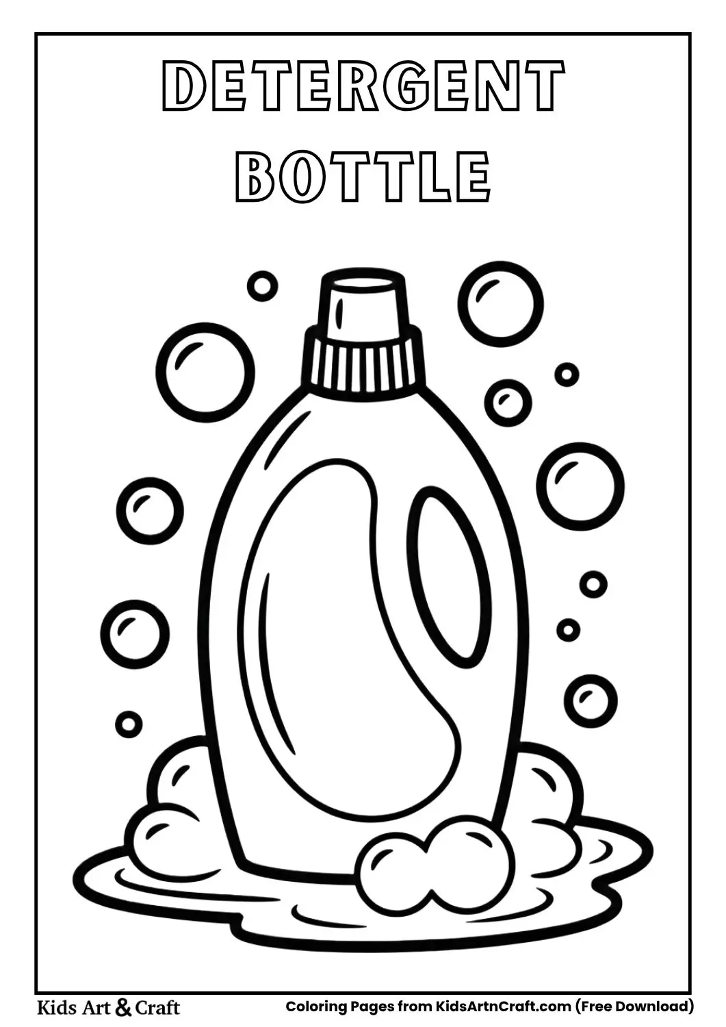Detergent bottle with bubbles around coloring page