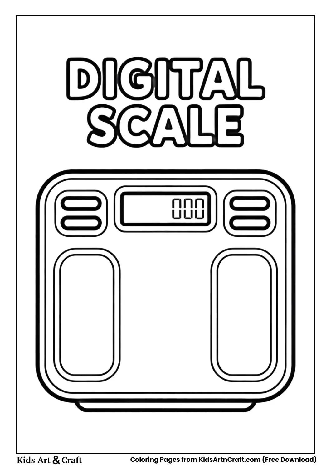 digital weighing scale measuring tool black and white coloring page for kids