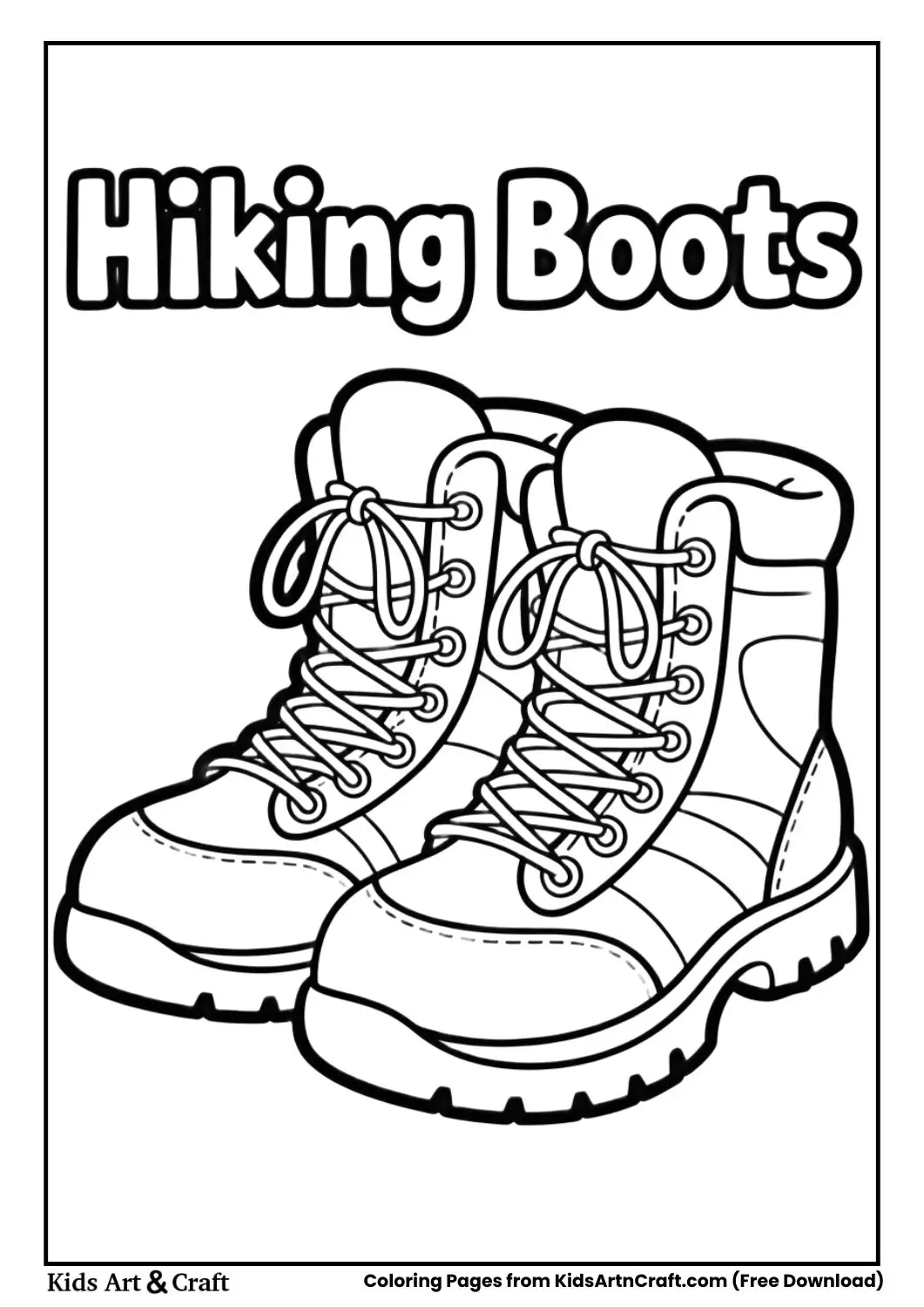 Hiking boots black and white coloring page for kids