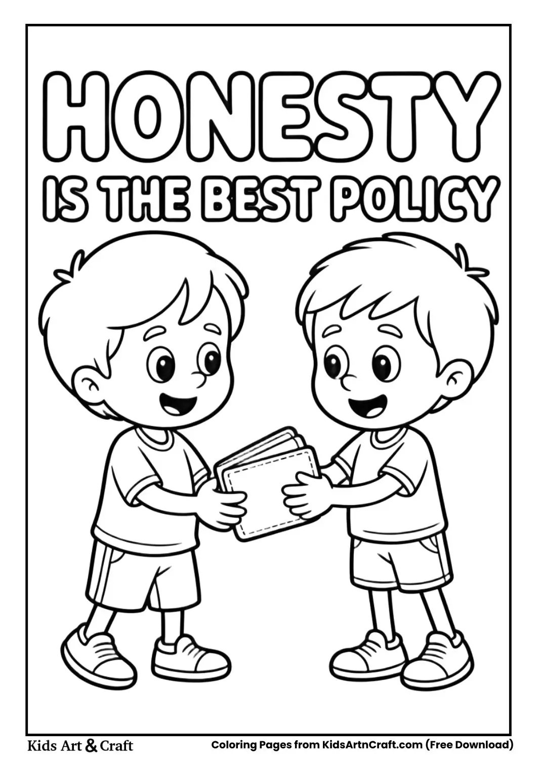 child returning lost wallet honesty coloring page