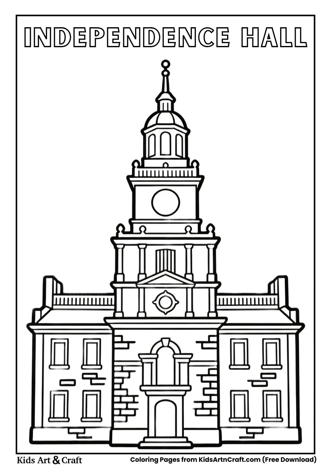 Independence Hall black and white simple coloring page