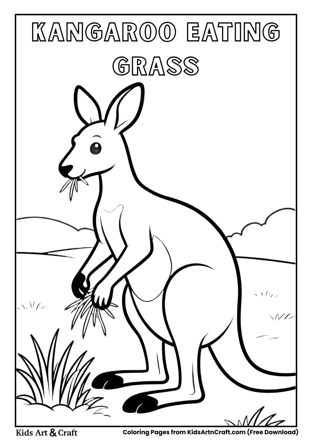 Kangaroo eating grass simple coloring page