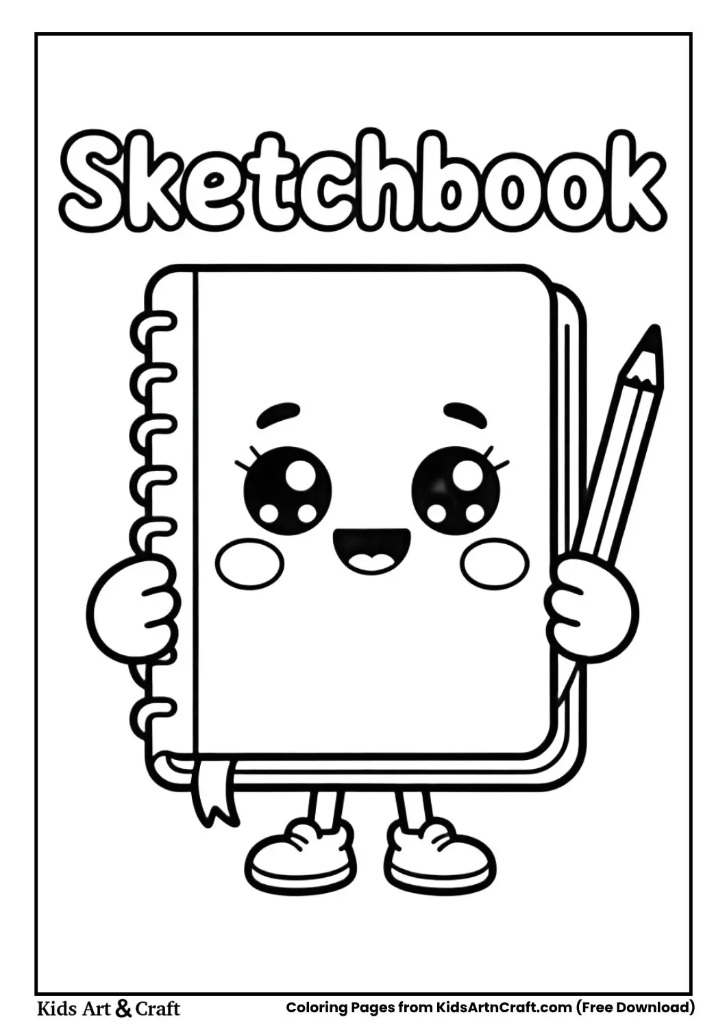 kawaii cartoon sketchbook coloring page black and white for kids