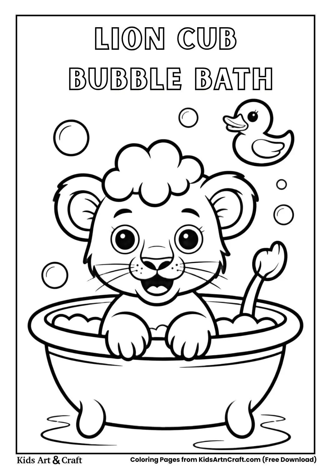 baby lion cub with bubbles on mane coloring page