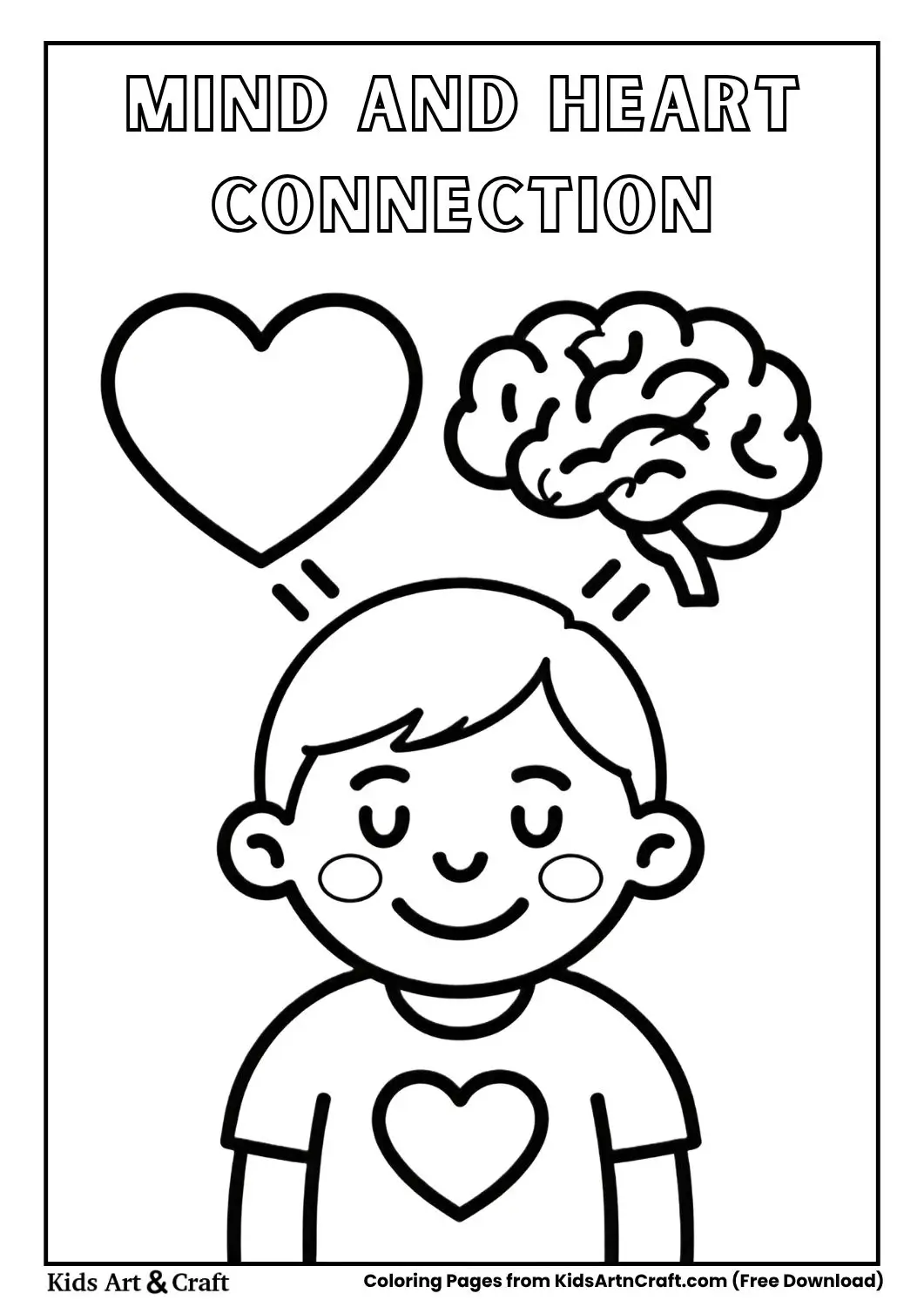 child with heart and brain symbol mindfulness coloring page for kids