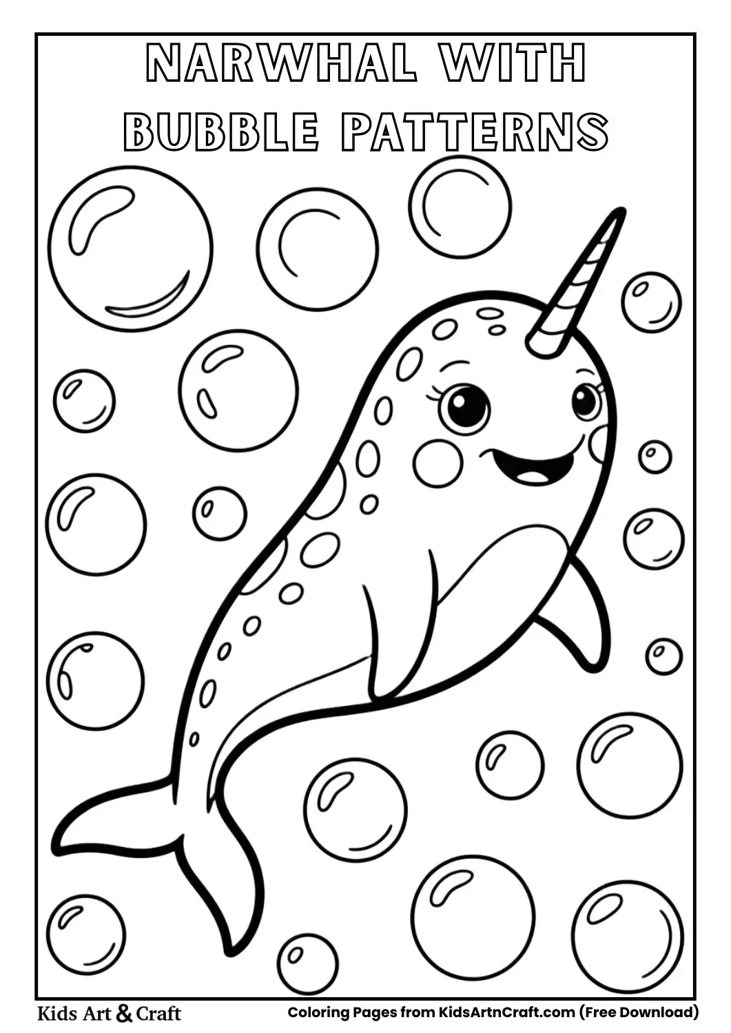 Narwhal with bubble patterns coloring page