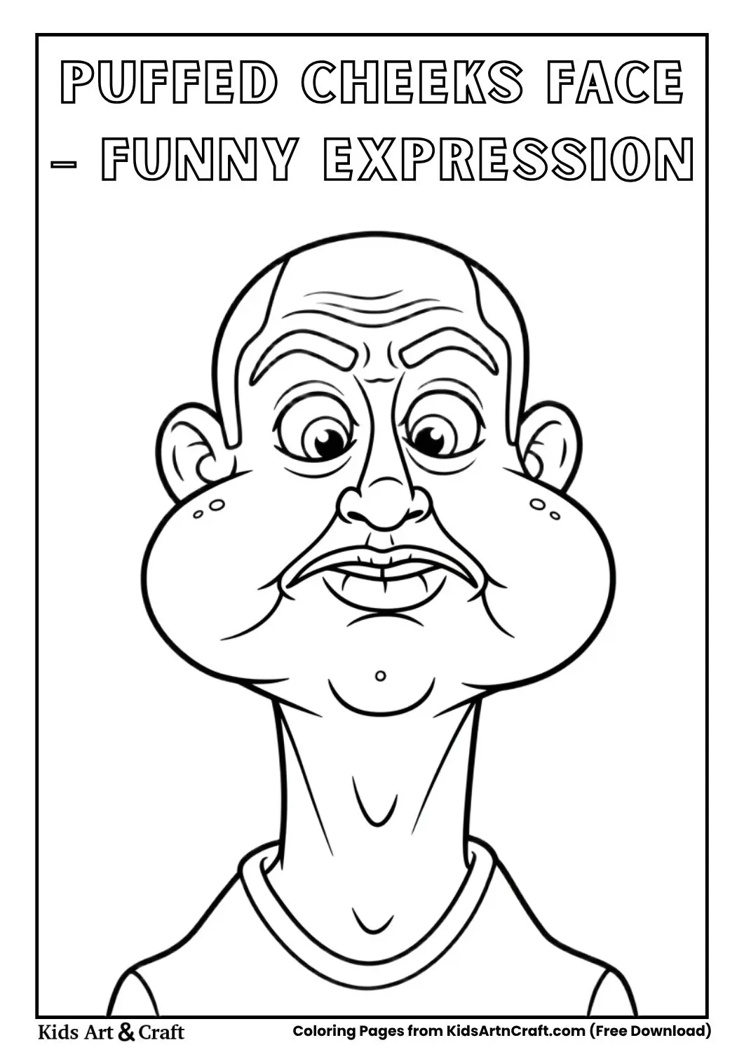 man puffed cheeks squinted eyes coloring page