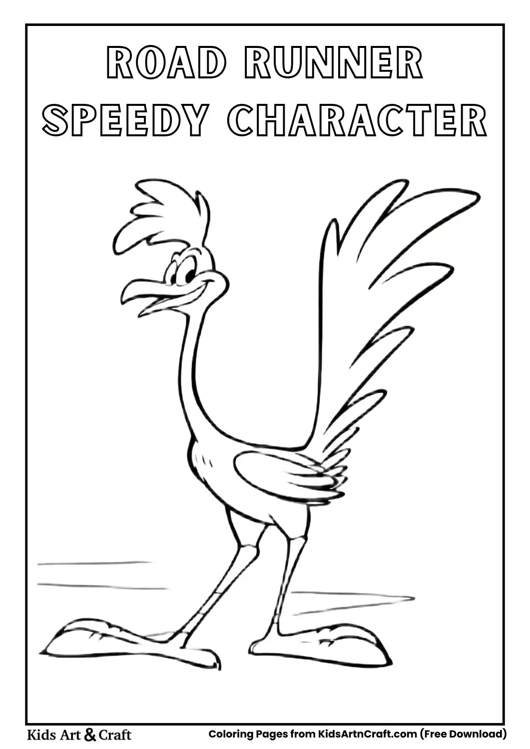 Road Runner full body with long legs and crest coloring page