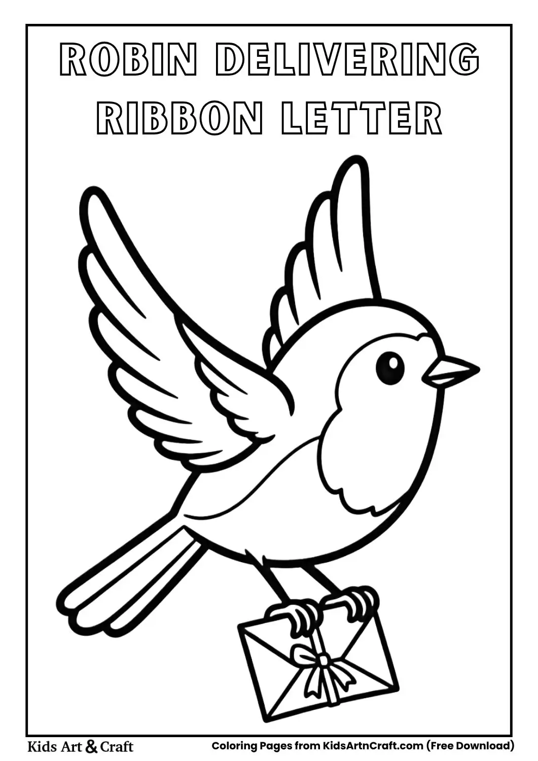 robin carrying ribbon letter coloring page