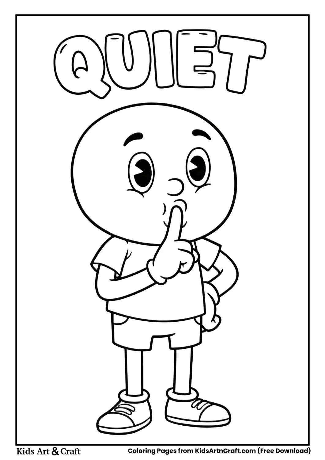 Shhh quiet gesture coloring page for kids